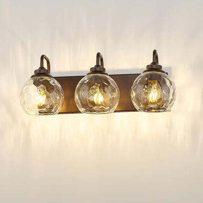 zeyu 3-Light Bathroom Vanity Light Fixtures, Oil Rubbed Bronze, Water Ripple Globe Shade, Model ZSL72BG-3W ORB-WG