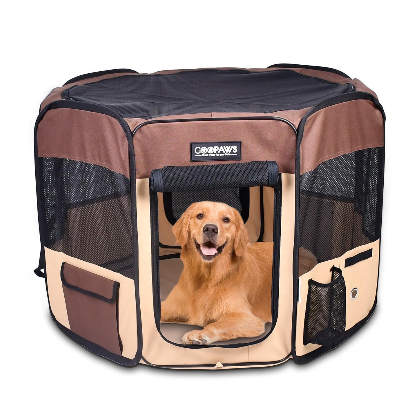 JESPET 61" Pet Dog Playpens, Portable Soft Dog Exercise Pen Kennel with Carry Bag for Puppy Cats Kittens Rabbits, Brown