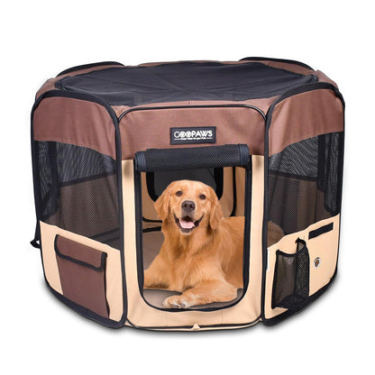 JESPET 61" Pet Dog Playpens, Portable Soft Dog Exercise Pen Kennel with Carry Bag for Puppy Cats Kittens Rabbits, Brown
