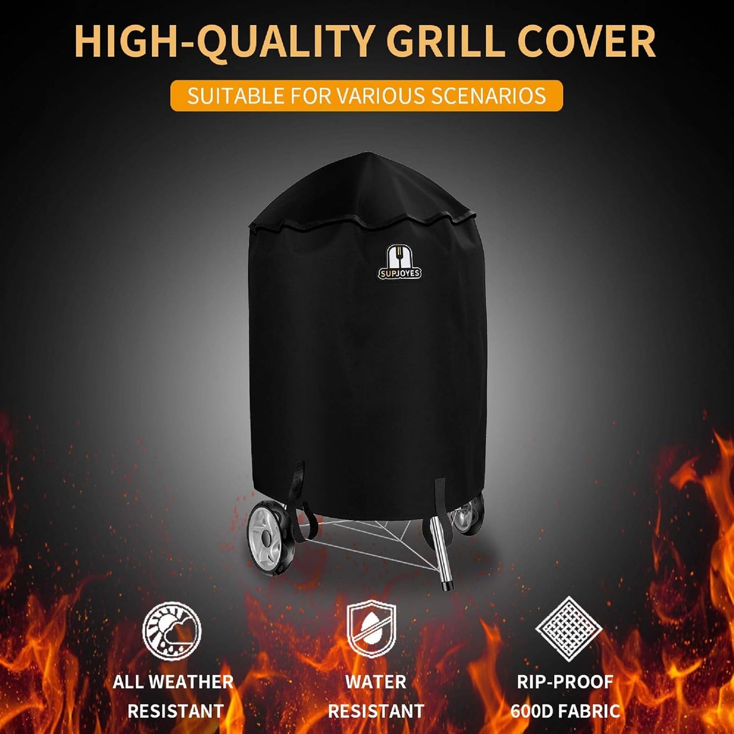SUPJOYES Grill Cover - Heavy Duty Waterproof BBQ Cover for 26-Inch Weber Charcoal Kettle