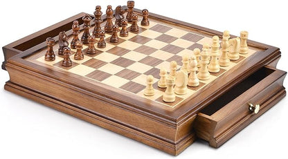 AMEROUS 12.8 x 12.8 Magnetic Wooden Chess Set with 2 Built-in Storage Drawers - 2 Bonus Extra Queens - Gift Packaging - Staunton Chess Pieces Board Games Chess Sets for Adults and Kids
