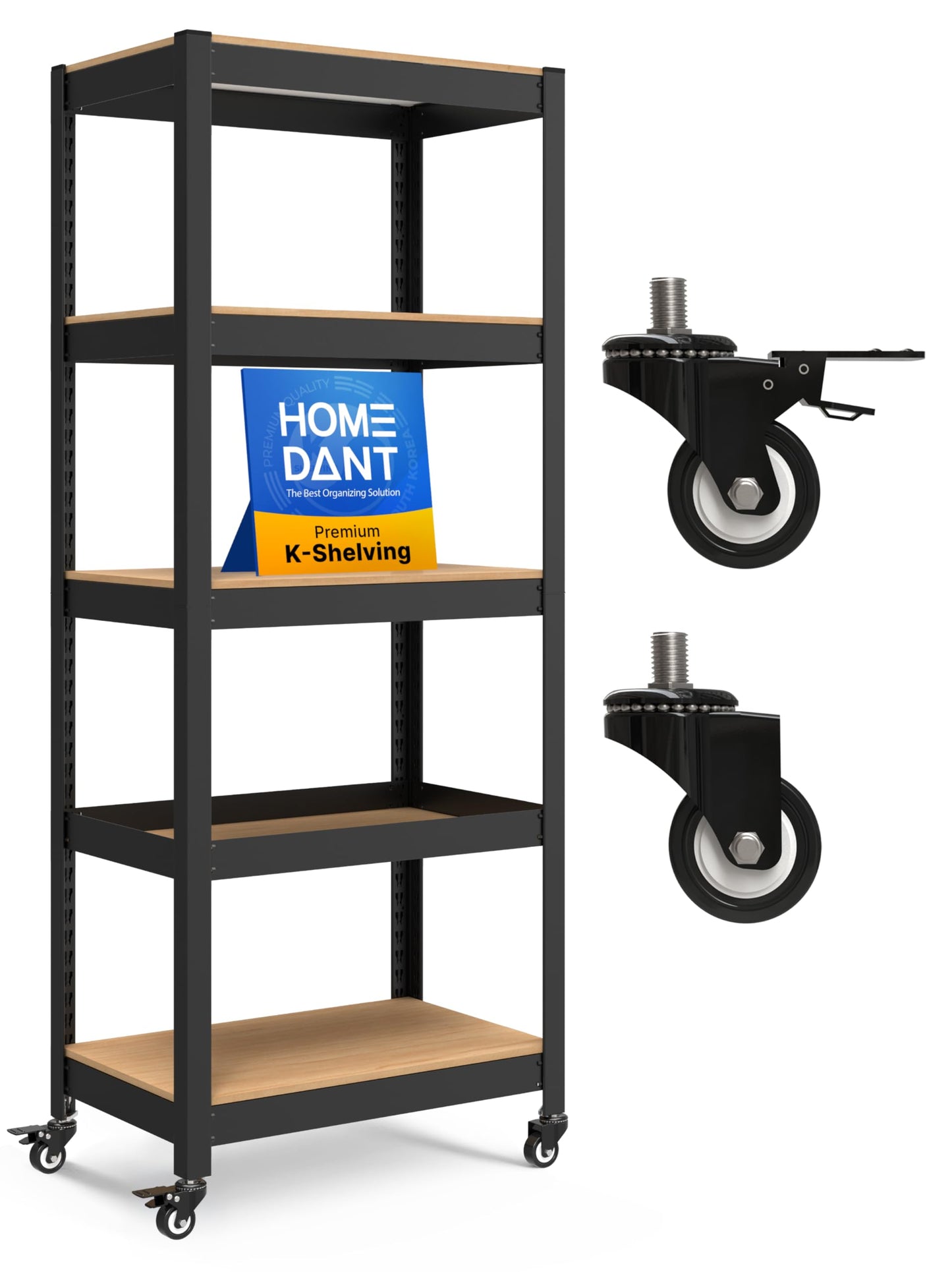 HOMEDANT House 24.4" W 5 Tier Heavy Duty Garage Shelving Adjustable Metal Rack Storage Shelves Standing Shelf Unit Organizers Pantry Closet Office Black 1Pack