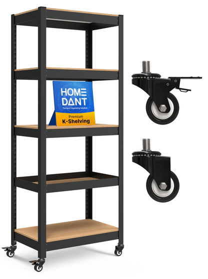 HOMEDANT House 24.4" W 5 Tier Heavy Duty Garage Shelving Adjustable Metal Rack Storage Shelves Standing Shelf Unit Organizers Pantry Closet Office Black 1Pack
