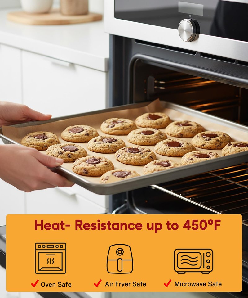 200 Pcs Parchment Paper Baking Sheets, 12x16.5 Inches Non-Stick Precut Baking Parchment, for Baking Cooking Cookie Bread and Air Fryer - Unbleached