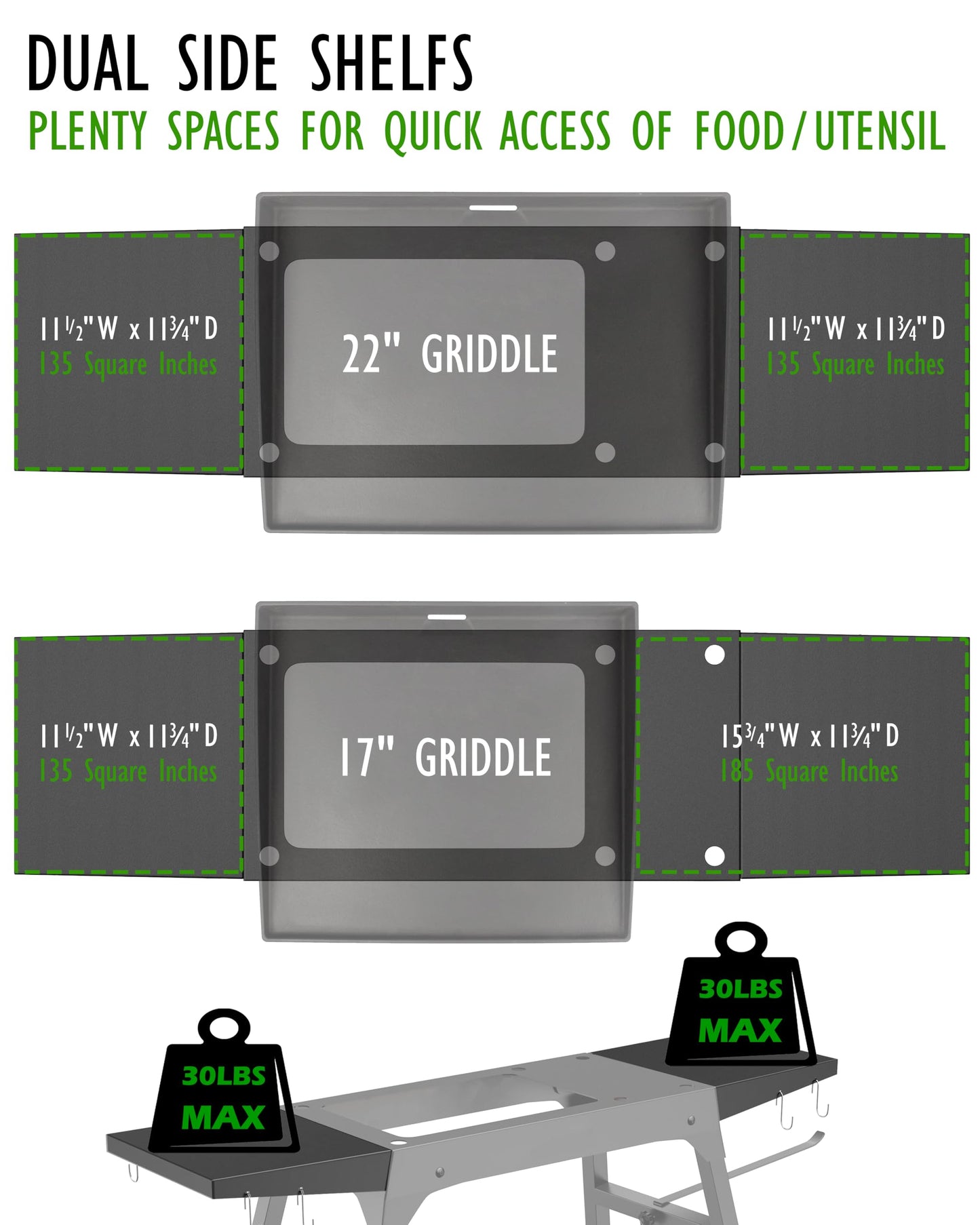 Sivsis Blackstone Griddle Stand for 17”or 22”, Portable Blackstone Grill Stand with Side Shelf, Tool Hooks, Paper Towel Holder and Trash Bag Holder, Grilling Stand for Outdoor Camping Garden Lawns