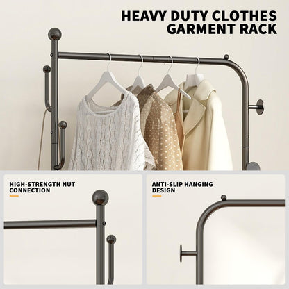 Portable Rolling Anywhere Clothes Racks for Hanging Clothes, Heavy Duty Metal Garment Rack, Freestanding Clothing Rack with Smooth-Rolling Wheels,Double Layers Wardrobe Rack Organize Everything