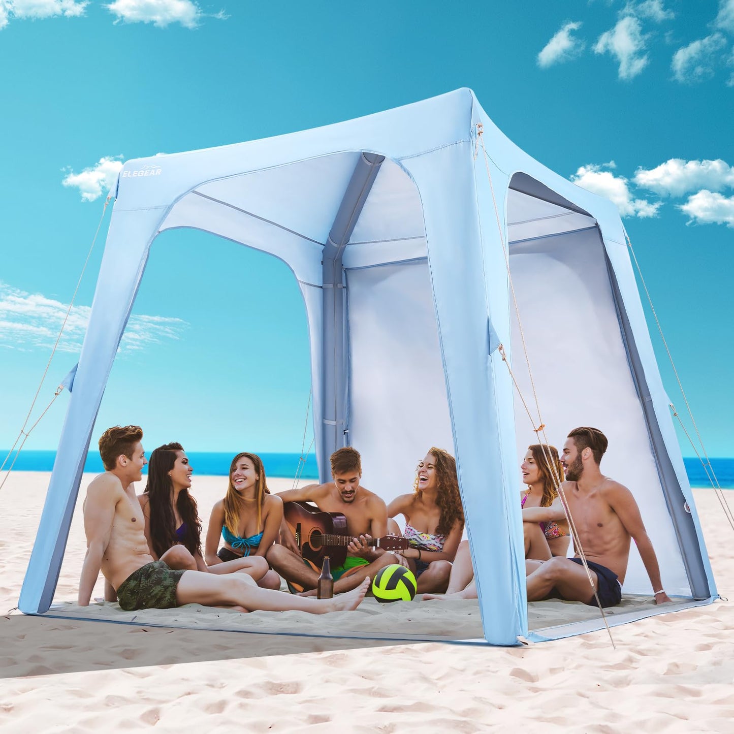 Elegear CumbreX™ Inflatable Beach Canopy Tent, 6-8 Person Beach Cabana with Side Curtain, UPF 50+ UV Protection Easy Setup Blow Up Sun Shade Shelter for Outdoors