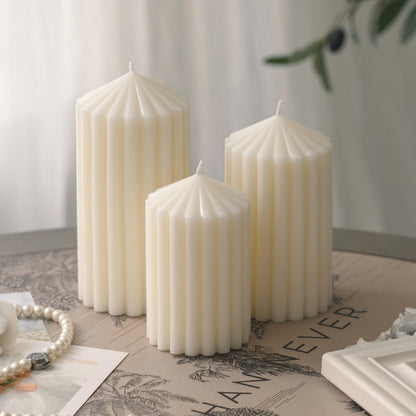 3 Pack White Ribbed Pillar Candles - Soy Wax Unscented, 2.76" x4.2/4.9/5.9 in Smokeless Non Toxic Cotton Wick, Aesthetic Modern Candles for Home Decor, Dinner Table, Living Room, Housewarming Gift