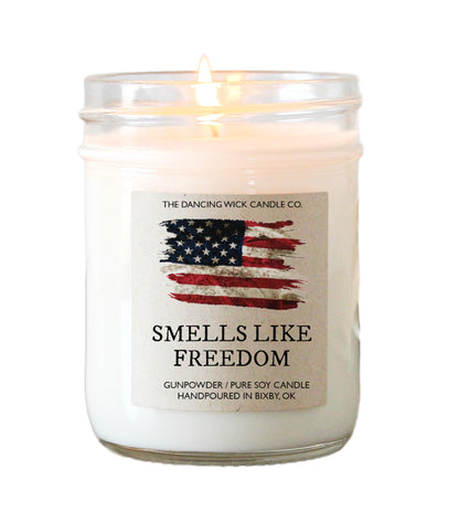 The Dancing Wick Smells Like Freedom Candle, 8oz, Handcrafted Soy Wax, Gunpowder, Vanilla, Musk Scent, Made The in USA - 4th of July Patriotic Gift Décor (Smells Like Freedom)