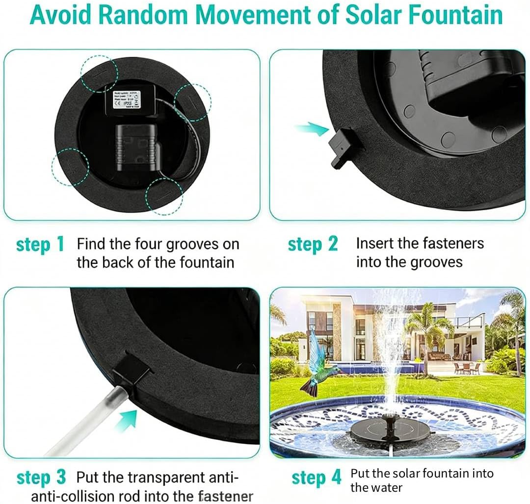 Solar Bird Bath Fountain Pump by 9V - 3.5W Free Standing Water Sprinkler with Solar Panel