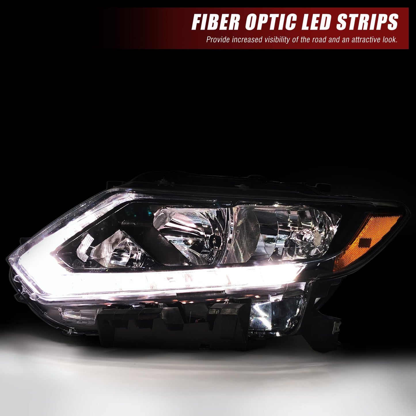 ADCARLIGHTS Headlight Assembly for 2014 2015 2016 Nissan Rogue Clear Lens Black Housing with Amber Reflector Headlamp Replacement Left and Right Pair(Only Fits Models with Halogen（W/O Bulbs）