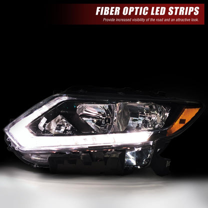 ADCARLIGHTS Headlight Assembly for 2014 2015 2016 Nissan Rogue Clear Lens Black Housing with Amber Reflector Headlamp Replacement Left and Right Pair(Only Fits Models with Halogen（W/O Bulbs）