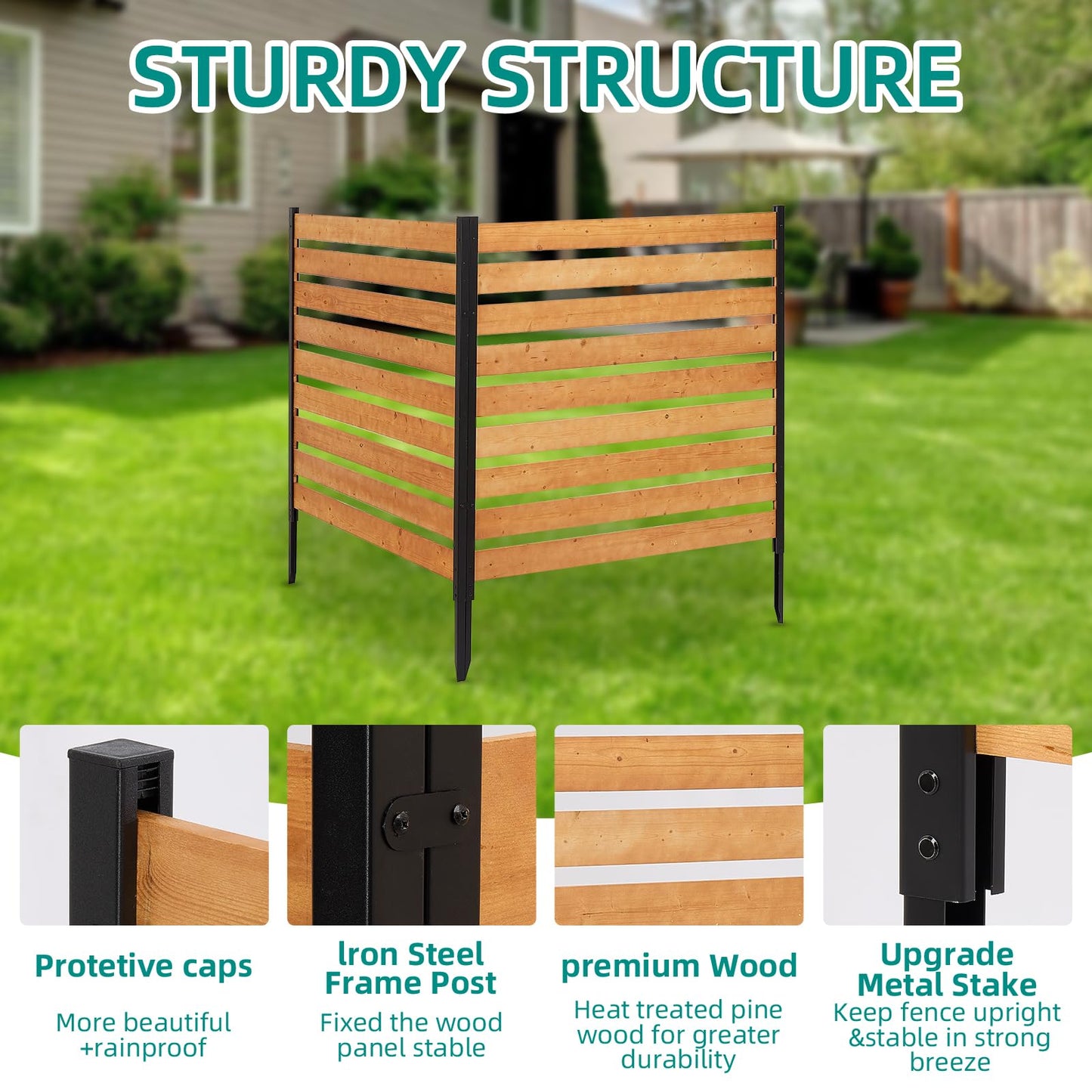 48 * 48 Inch Wood Privacy Fence Screen, Wooden Fence Panels for Outdoor Yard Trash Cans, AC Unit, Swimming Pool, Garden Yard Screen Windproof Enclosure(1 Panels)