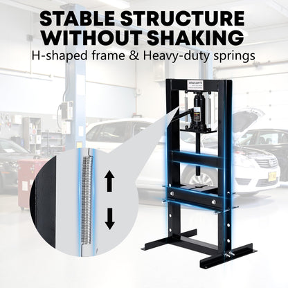 GAOMON 6 Ton Hydraulic H-Frame Shop Press – Heavy Duty Manual Hydraulic Press with Adjustable Bed, Stamping Plates, Worktable – Auto Repair, Metalworking, Garage, Engine Bearing Removal – 6T, Black