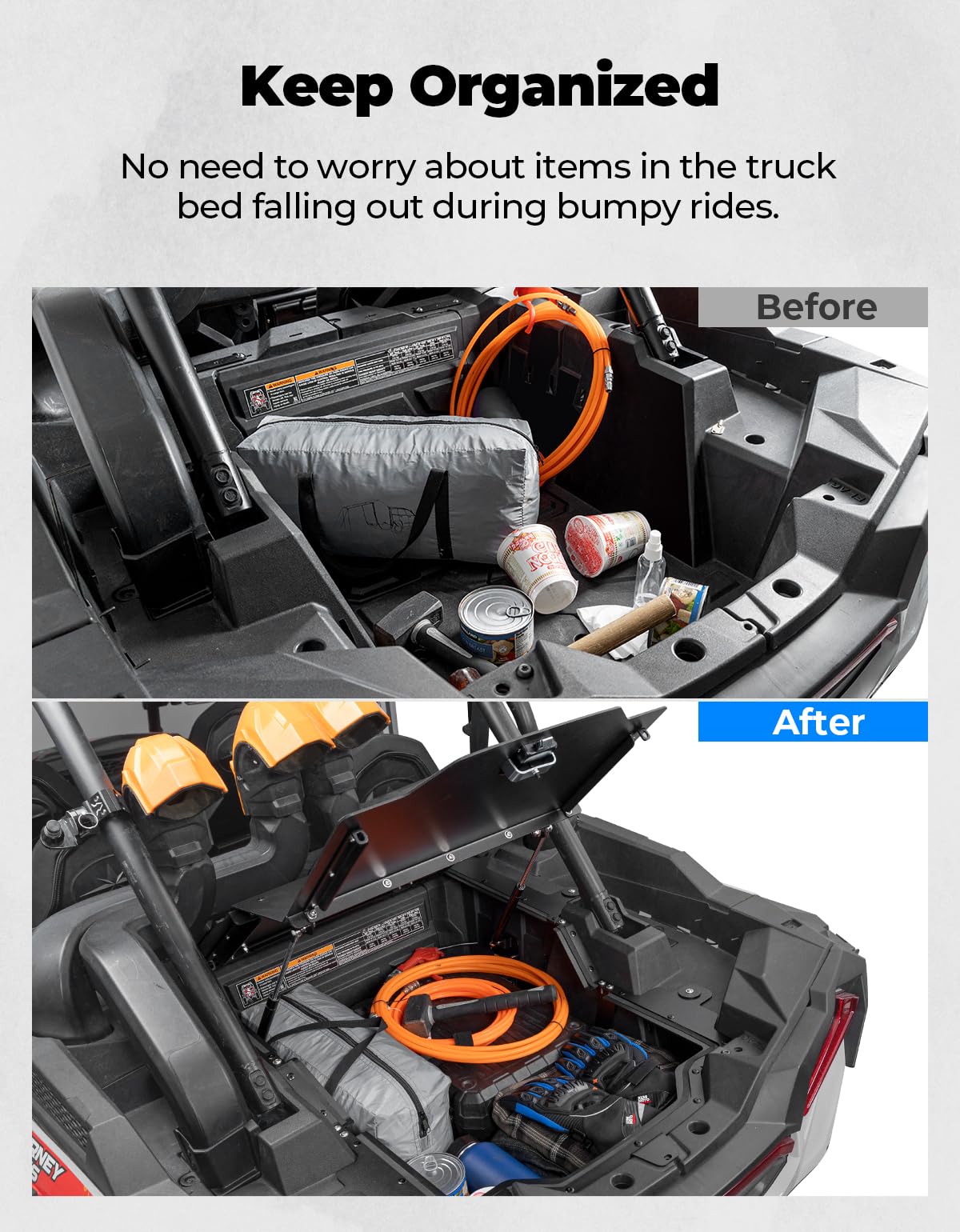 KEMIMOTO UTV Trunk Bed Enclosure,Tonneau Cover Cargo Bed Cover Compatible with Polaris RZR 1000 2014-2023, Aluminum, Hands-Free Design