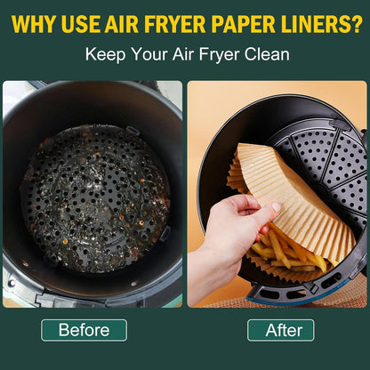 AirFryer Disposable Paper Liners - Non-Stick Round Parchment for Easy Cooking & Baking | 125PCS, 6.3 Inch
