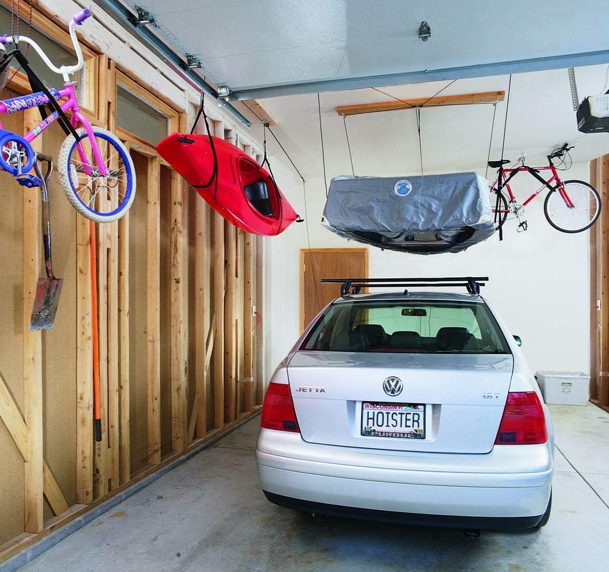 HARKEN Hoister Lightweight Cargo Carrier Overhead Garage Storage 4-Point Hoist System for 60lb Carriers, Kayaks, Canoes, Storage (60lb max load,16ft.Ceiling), Model 7801.16
