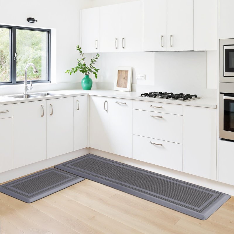 KitchenClouds [2 PCS] Kitchen Rugs Cushioned Anti-Fatigue Kitchen Mats for Floor Waterproof Kitchen Rug Set Non-Slip Comfort Standing Mat for Office, Sink, Laundry 17.3"×28"+17.3"×60", Grey