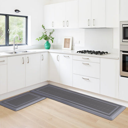 KitchenClouds [2 PCS] Kitchen Rugs Cushioned Anti-Fatigue Kitchen Mats for Floor Waterproof Kitchen Rug Set Non-Slip Comfort Standing Mat for Office, Sink, Laundry 17.3"×28"+17.3"×60", Grey