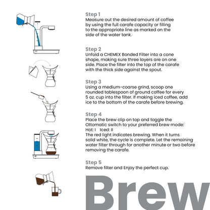 Chemex Ottomatic Pour Over Coffee Maker Set, 40 oz Capacity – Automatic Pour Over Machine with 6 Cup Glass Coffeemaker, Specialty Drip Brewer, Barista Quality Coffee System