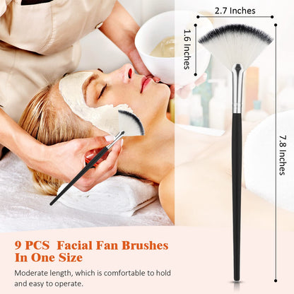 9 Pieces Facial Fan Mask Brushes, Soft Facial Applicator Brushes Tools for Peel Glycolic Makeup for Mud Cream(Champagne)
