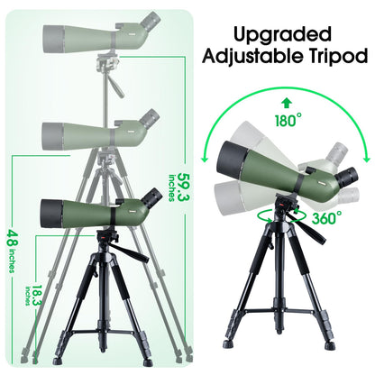 GUANIEE 25-75x80 Spotting Scope for Target Shooting with Full Size Tripod Carrying Bag and Phone Adapter Spotter Scope for Bird Watching, Wildlife Viewing Mud
