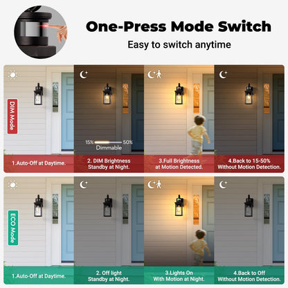 OPAXIS Outdoor Wall Mount Lights, 2-Pack, ORB with Gold Trim, Aluminum, Model P81611, Motion Sensor, Anti-Rust Fixtures