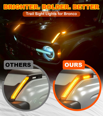 LED Hood Handle Trail Sight Lights for Ford Bronco 2021 2022 2023 2024 2025 2026 Accessories Fog Light Kit Marker Lighting Bar (Amber DRL with Side Markers)