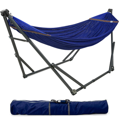 Tranquillo Camping Hammock and Stand, Collapsible Camping Hammock with Stand, 600 lbs Capacity Foldable Hammock for 2 Persons, Premium Noiseless No Screws Heavy Duty Multifunctional Stand, Blue