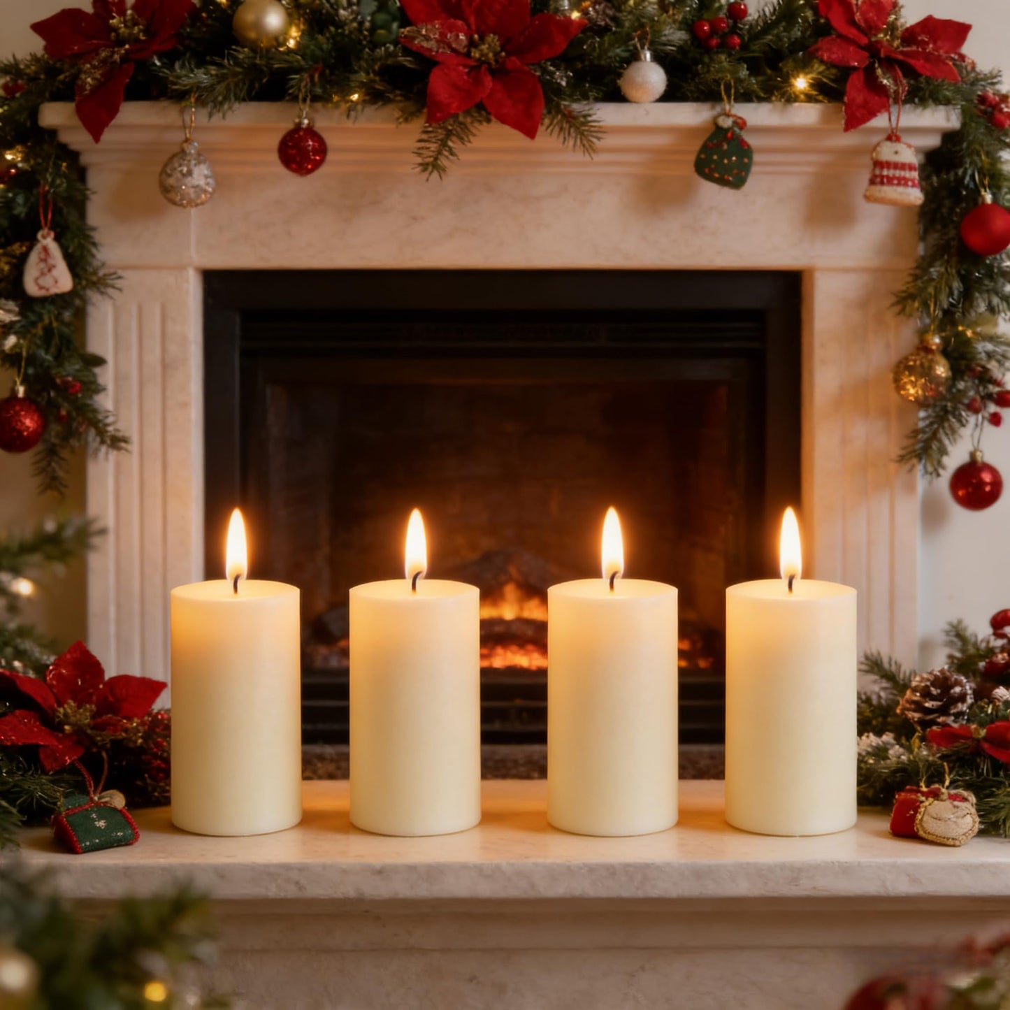 4 Pack Ivory Pillar Candles, 2x4 Inch, Long-Lasting, Dripless and Smokeless Unscented Candles, Ideal for Home Décor, Parties Weddings and Relaxation