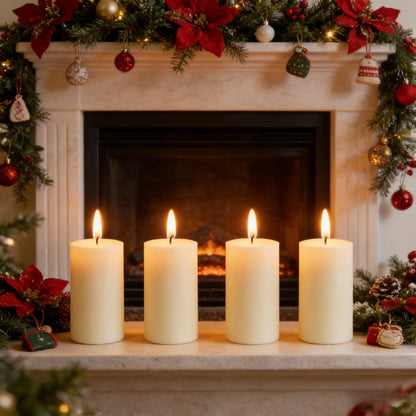 4 Pack Ivory Pillar Candles, 2x4 Inch, Long-Lasting, Dripless and Smokeless Unscented Candles, Ideal for Home Décor, Parties Weddings and Relaxation