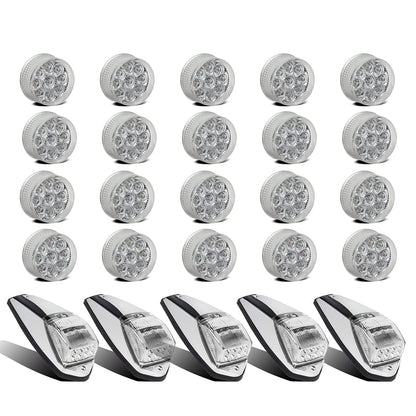 Partsam Truck Lamps Kit Clear Lens, 20Pcs 2" Round Amber Trailer Truck LED Side Marker Clearance Lights 9 Diodes + 5Pcs Top Roof Running lights 31 LED Amber Truck Cab Marker Clearance Lights