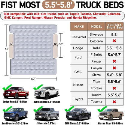 Umbrauto Truck Air Mattress for 5.5-5.8ft Full Size Short Bed, Self-Inflating Suede Surface Truck Camping Airbed for Pickup Tent Outdoor Travel Sleeping