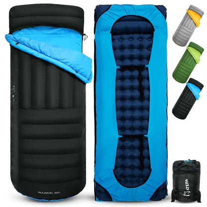 ATEPA Ultralight Down Sleeping Bag for Adults, 650FP Recycled 3 Season Backpacking Sleeping Bag with Pad Attachment System & Compression Sack for Camping Hiking, Comfort 50°F, Bulwark 300 Black