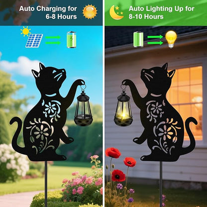 Solar Cat Hanging Lantern Outdoor Black Cat Solar Lights Cat Lover Gifts for Women Mom Grandma BirthdayMother's DayWaterproof Garden Ornaments Decor Outside BackyardPatioPathway