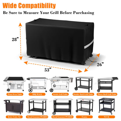 GRILL FORCE Pizza Oven Table with Cover, Outdoor Grill Table with Cover, Grill Cart, Movable Pizza Oven Cart, Portable Food Prep Table for BBQ Camping, Fits Pizza Oven, Ninja Woodfire, Blackstone