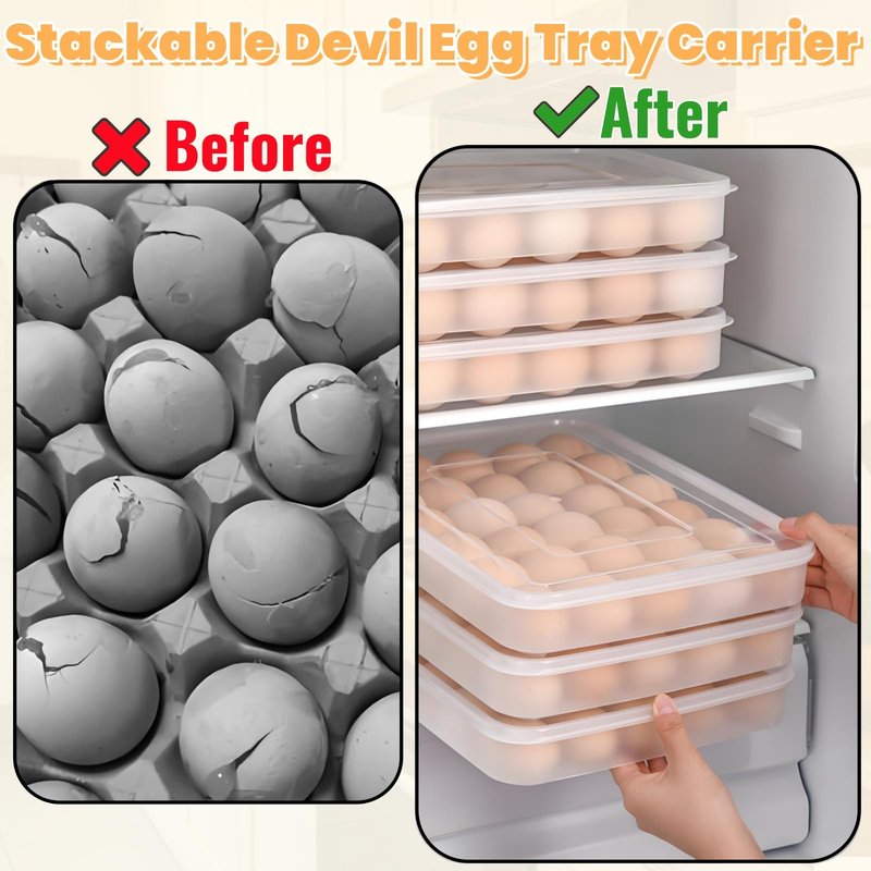 Acshio 3 Pack Deviled Egg Containers with Lid, 90 Slot Easter Plastic Egg Holder for Refrigerator, Clear Storage Egg Carrier Tray Stackable Egg Dispense for Party, Travel, Camping
