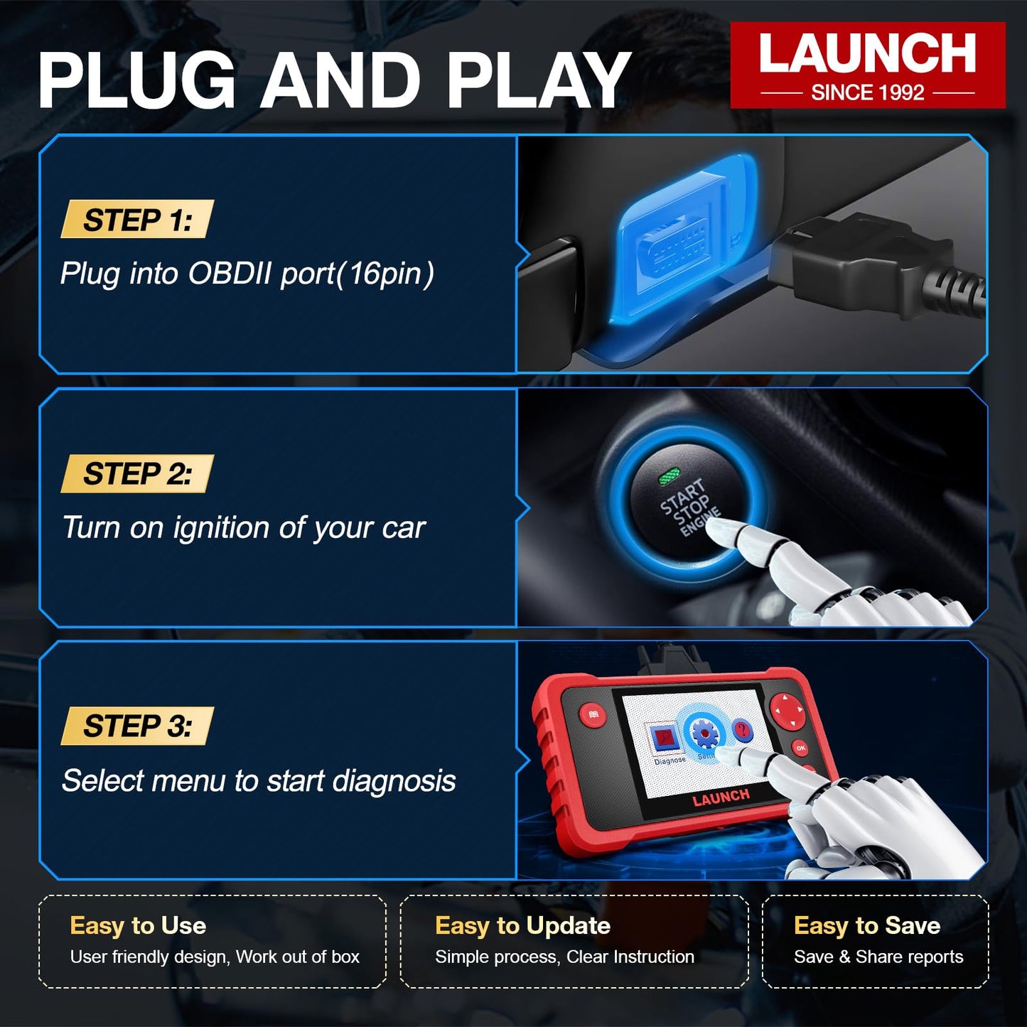 LAUNCH CRP123 V2.0 OBD2 Scanner-2026 New Model Engine/ABS/SRS/Transmission Diagnostic Scan Tool SRS Airbag Code Reader,3 Reset Oil Service/Throttle Relearn/SAS Reset,Lifetime Free Update