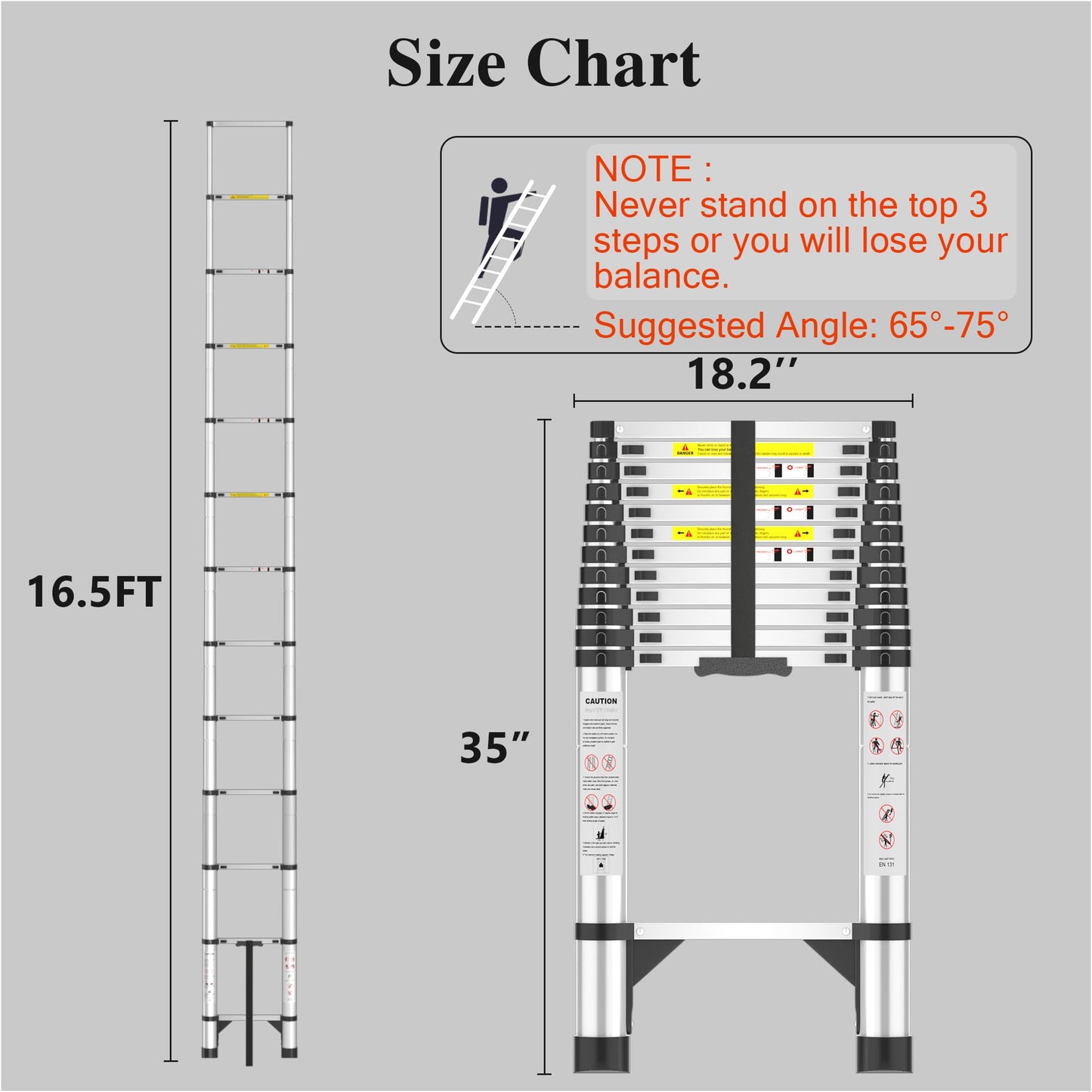 16.5 FT Telescoping Ladder - Collapsible Extension Ladder for RV, Compact Aluminum Extendable Ladder with Adjustable Height for House Roof & Travel Trailers, 330lbs Capacity