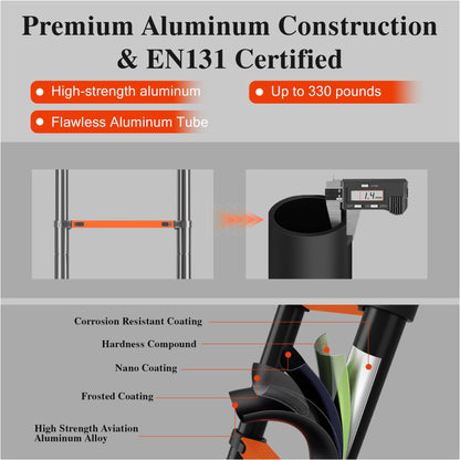 A-Frame Aluminum Telescopic Extension Ladder with Non-Slip Feet, 16.5FT Rv Telescope Foldable Extendable Compact Ladders for House Roof Travel Trailers, Adjustable Retractable, 330lbs Capacity