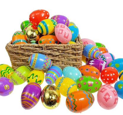 GiftExpress 36 Pcs Jumbo Printed Easter Eggs, Large Golden Hinged Eggs 3” , Church Eggs Hunt, Basket Fillers, Filling Treats for Party Favor, Classroom Office Prize