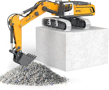 Pro-Grade Remote Control Excavator for Adult Metal Micro-Scale RC Construction Model with Leadscrew Digging System Dual Battery Includes Portable Carry Case