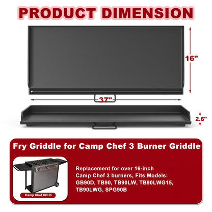 TAILGRILLER Flat Top Griddle for Camp Chef 3 Burner Griddle, 37" x 16" Fry Griddle Replacement Part for Camp Chef Tundra, Expedition 3X Combo SG100 Accessories, Outdoor BBQ Camping Grills Accessorie