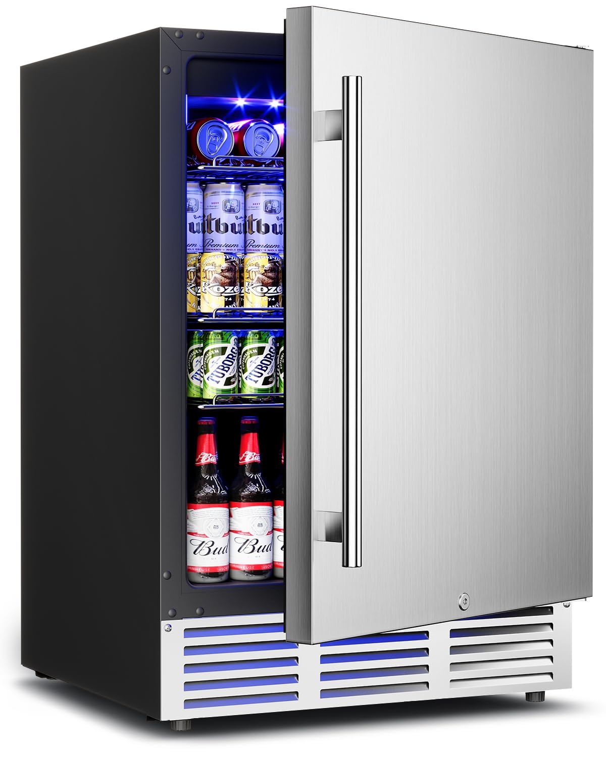 Feelfunn 24 inch Beverage Refrigerator - 180 Cans Beverage Fridge Under Counter with Stainless Steel Door, Built-in or Freestanding Beer Fridge, Outdoor Refrigerator for Patio Kitchen Home Bar