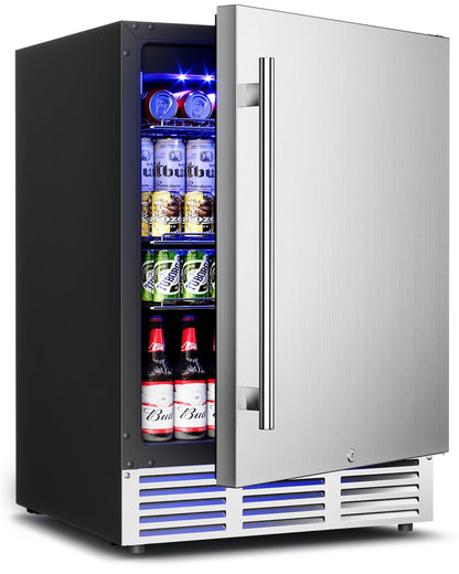 Feelfunn 24 inch Beverage Refrigerator - 180 Cans Beverage Fridge Under Counter with Stainless Steel Door, Built-in or Freestanding Beer Fridge, Outdoor Refrigerator for Patio Kitchen Home Bar