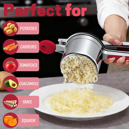 Skiennix 15oz Potato Ricer - Heavy Duty 18/8 Stainless Steel Masher for Smooth Mashed Potatoes & Baby Food | Red