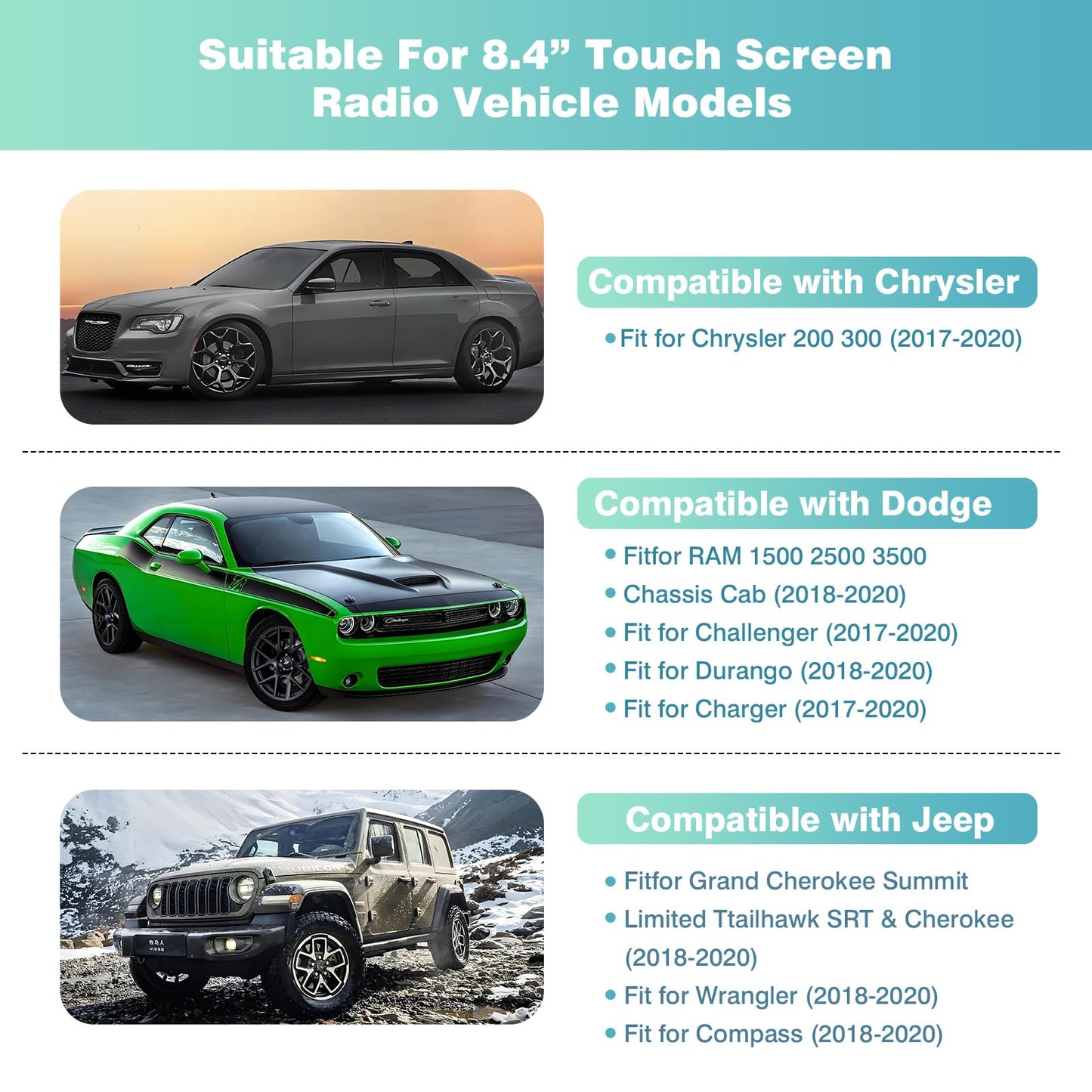 2026 New 8.4" UConnect 4C UAQ Screen Radio Navigation, Chip Upgrade Gel-Free, Replacement Compatible Fit for Dodge RAM Jeep Chrysler 2017-2021 Replace OEM # LA084X01(SL)(02) with Mounting Tool