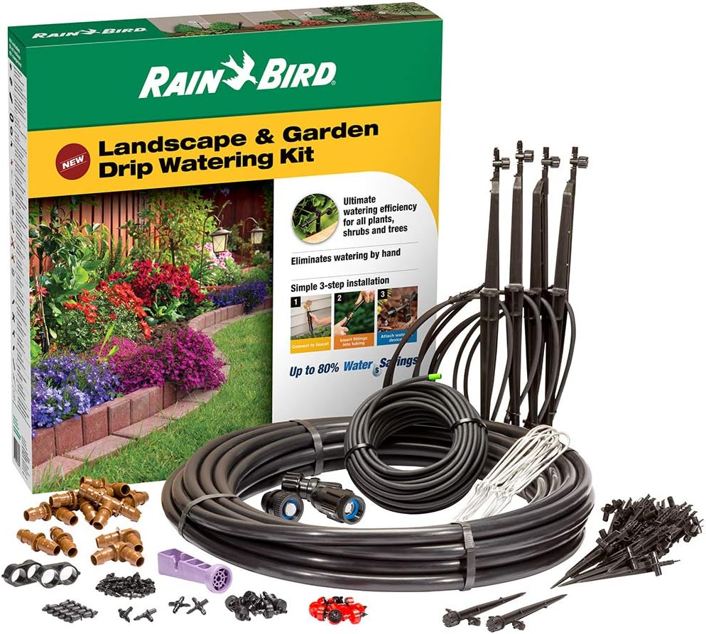 Rain Bird LNDDRIPKIT Drip Irrigation Kit - Efficient Landscape & Garden Watering System with Drippers & Micro-Bubblers