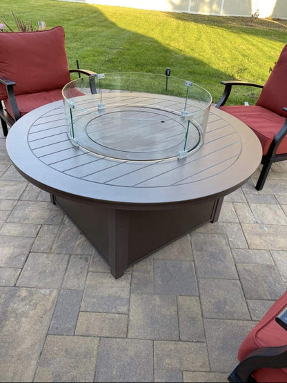 AMS Fireplace 32" Round Fire Pit Glass Wind Guard | Clear Tempered Glass Flame Protective Pane. Wind Resistant with Aluminum Corner Bracket