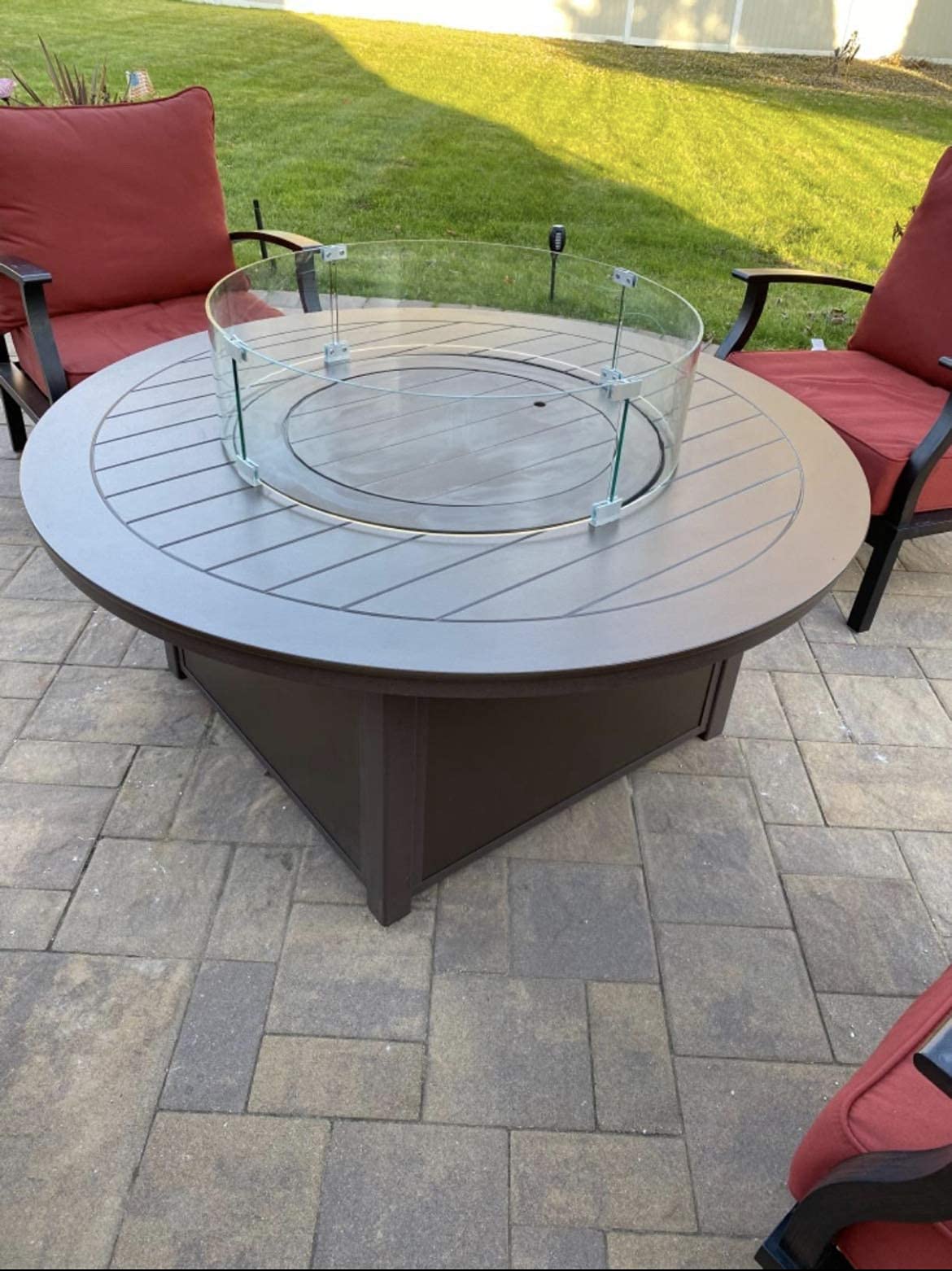 AMS Fireplace 32" Round Fire Pit Glass Wind Guard | Clear Tempered Glass Flame Protective Pane. Wind Resistant with Aluminum Corner Bracket